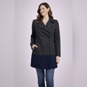 Tinley Road Gray Blue Warm Button Collared Pockets Mid Length Trench Coat Medium